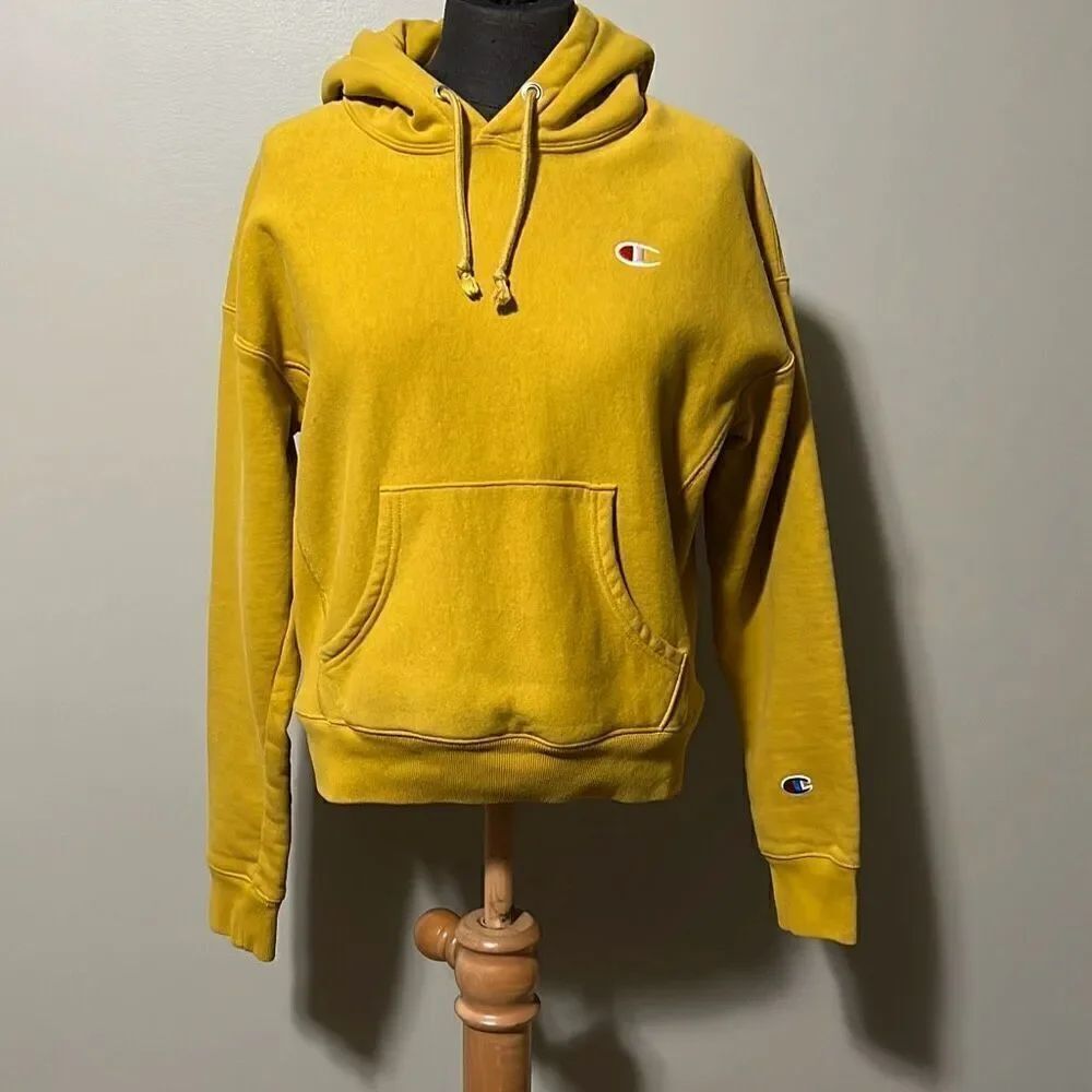 Champion Yellow Reverse Weave Drop Shoulder Pullover Hoodie